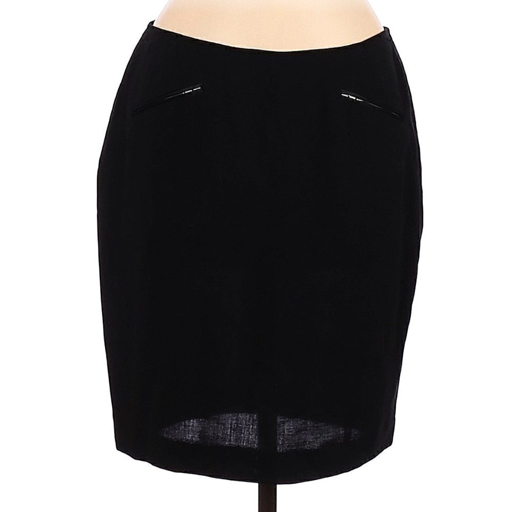 Vintage DKNY Women's Sz 10 Wool Pencil Skirt Black Moto Zipper Pockets Slit Back